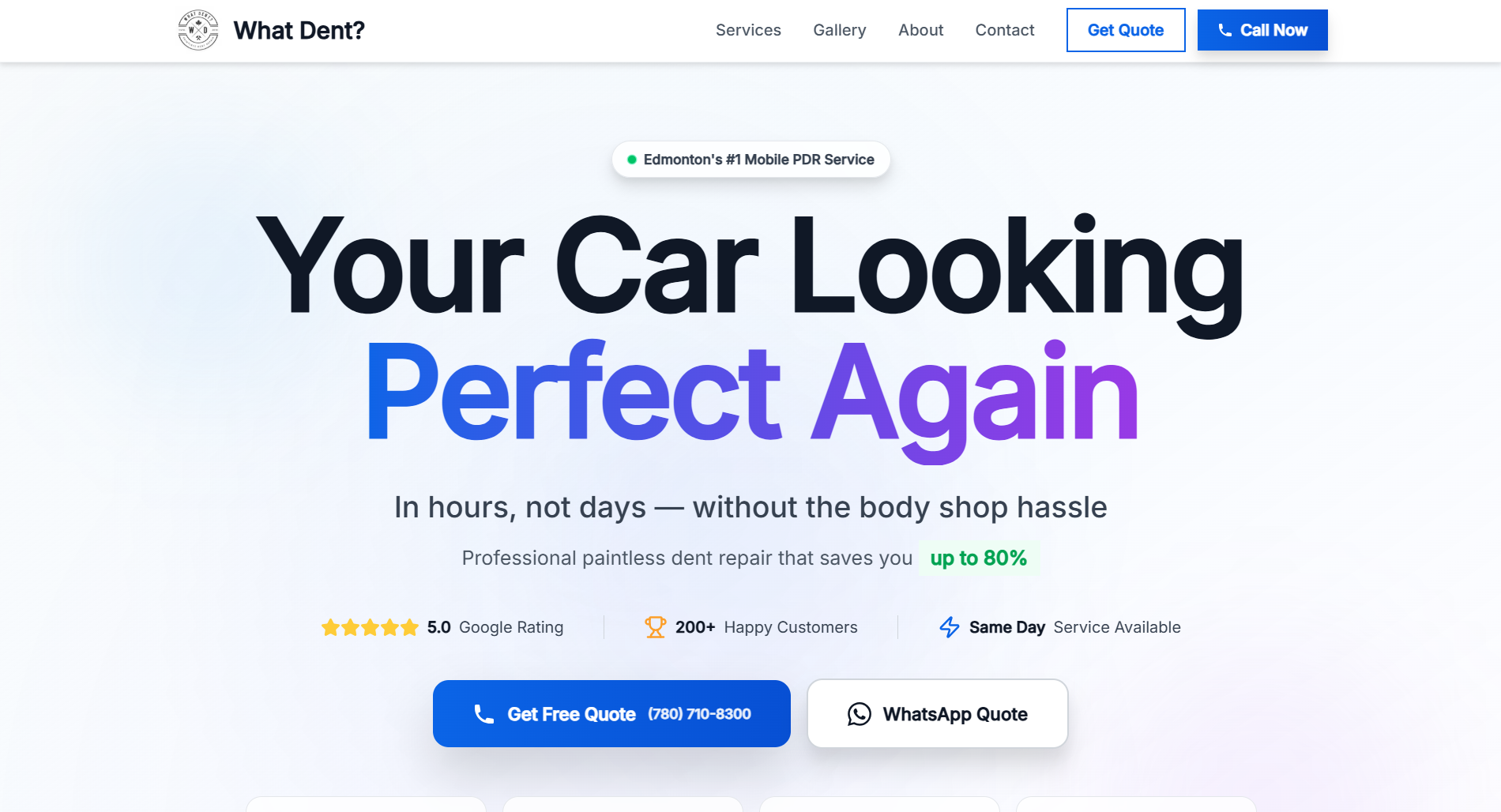What Dent? - Lead Gen, Auto Service web design project in Edmonton, AB